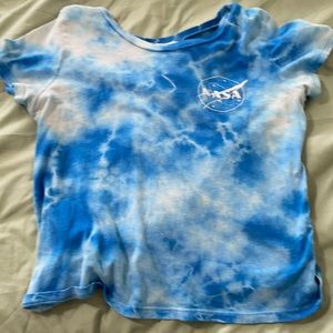 Tie-dye white and blue NASA crop top size medium
